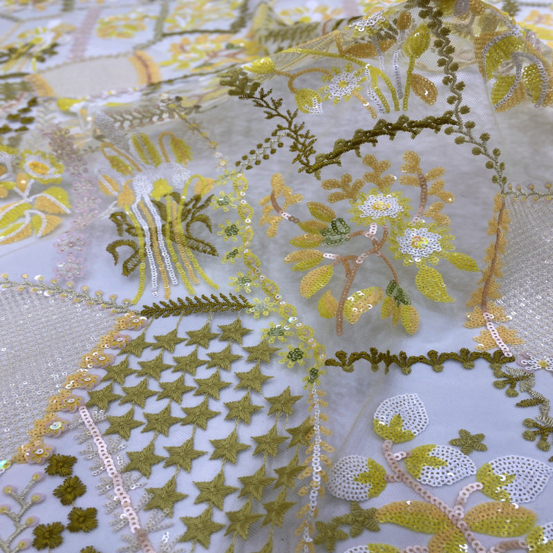Multicolor 2/3/4/5 mm Layered Sequin Embroidered Bridal Fabric – Design 33023 — fabric photo 5