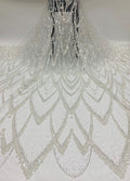 3/7 mm Sequin & Silver-Bead Embroidered Bridal Fabric – Design 18911