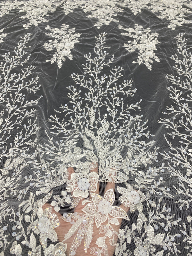 3D Sequin Embroidered Bridal Fabric – Design 75967 — fabric photo 6