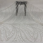 Crystal-Look Sequin & Bubble-Bead Embroidered Bridal Fabric – Design 09407