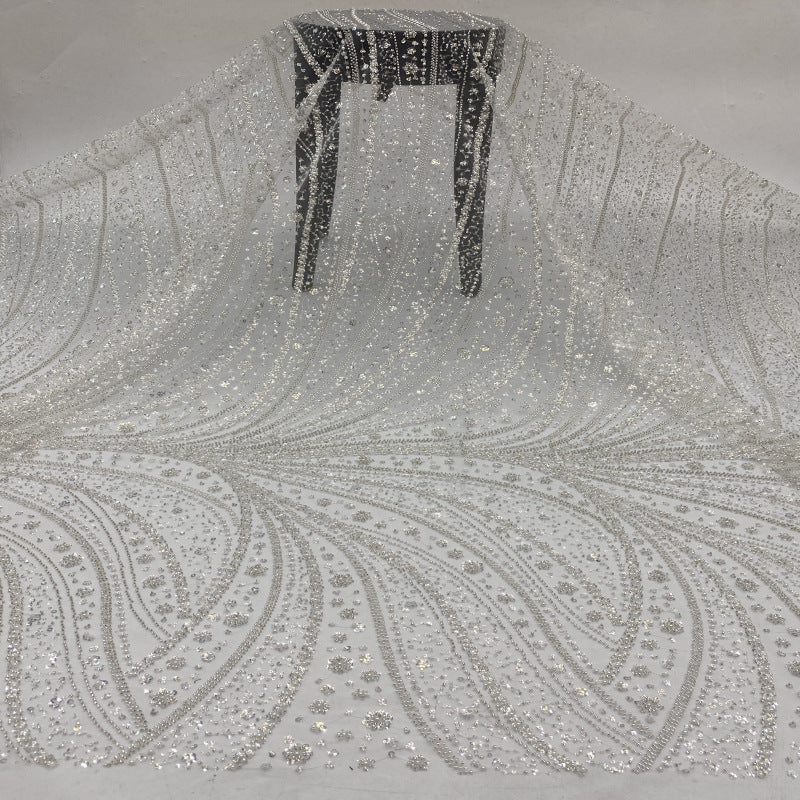 Crystal-Look Sequin & Bubble-Bead Embroidered Bridal Fabric – Design 09407
