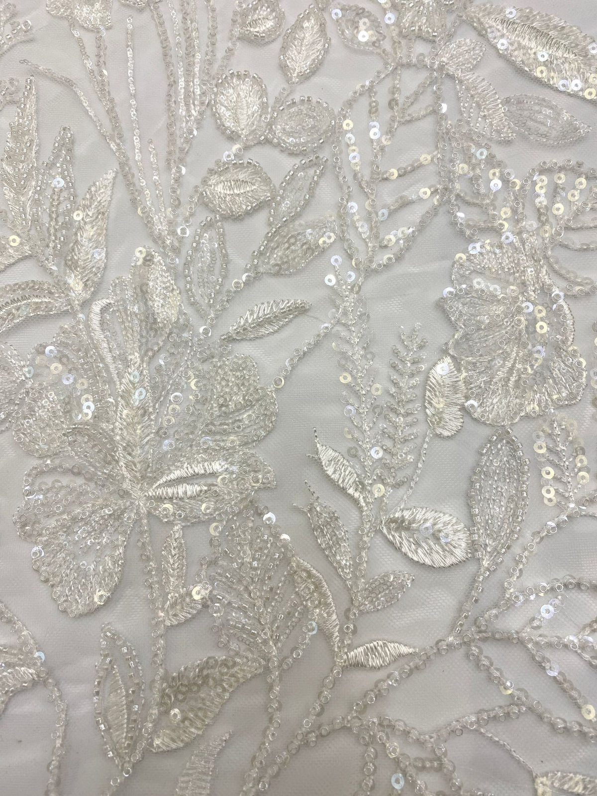 Bugle Bead & Sequin Embroidered Bridal Fabric — fabric photo 5