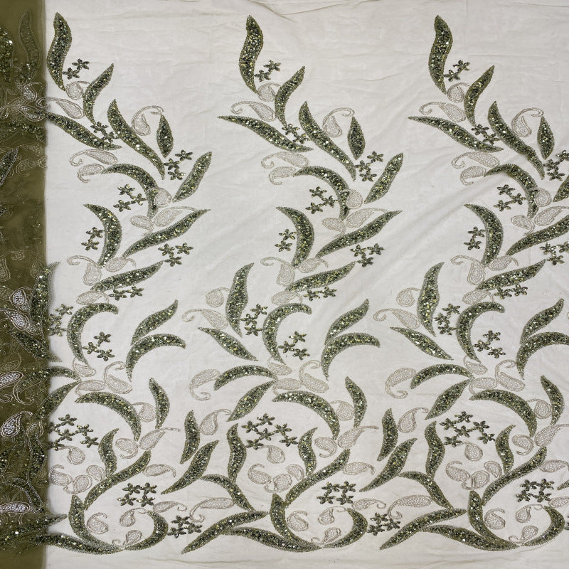 Heavy Paisley Sequin & Bugle-Bead Embroidered Bridal Fabric — fabric photo 4