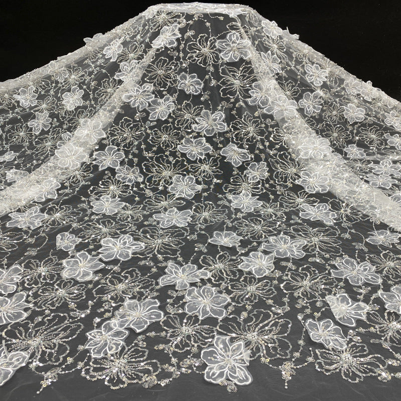 Laser Floral Applique Bead & Sequin Embroidered Fabric