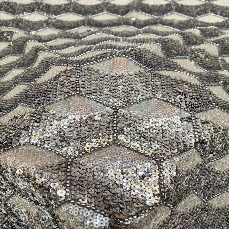 Gray Bead & 3/5mm Sequin Embroidery Fabric — fabric photo 4
