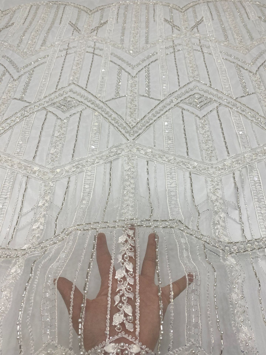 Bugle & Foam Bead 3/7mm Sequin Wedding Fabric — fabric photo 4