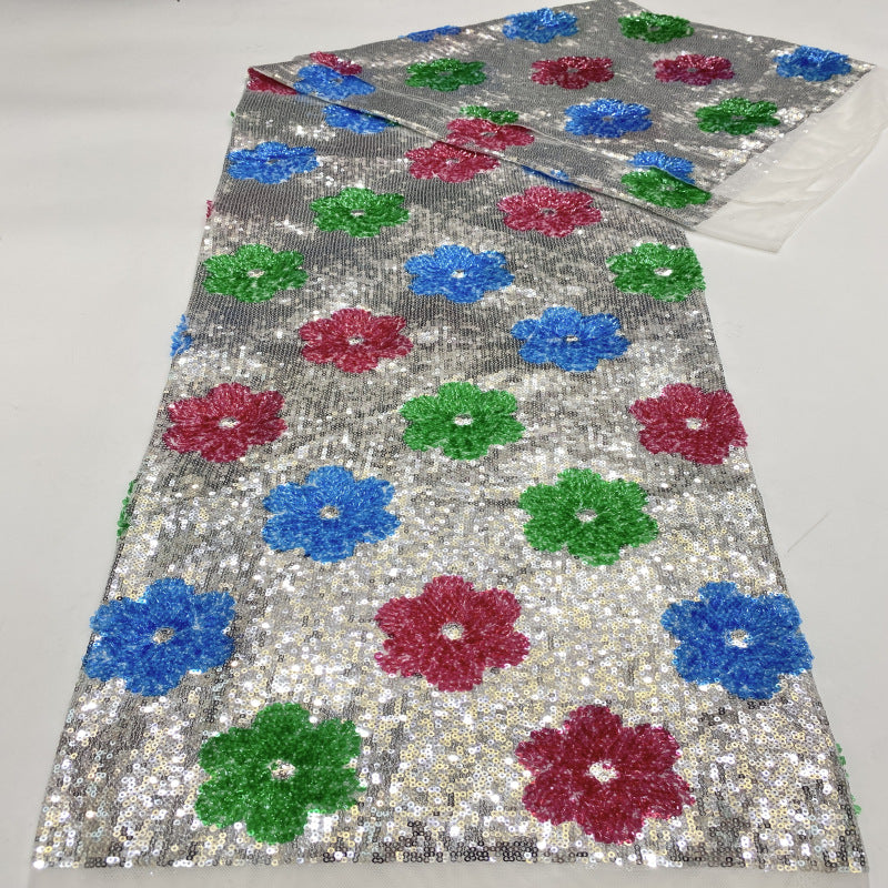 Multicolor 3/5 mm Sequin Embroidered Bridal Fabric – Design 83711 — fabric photo 4