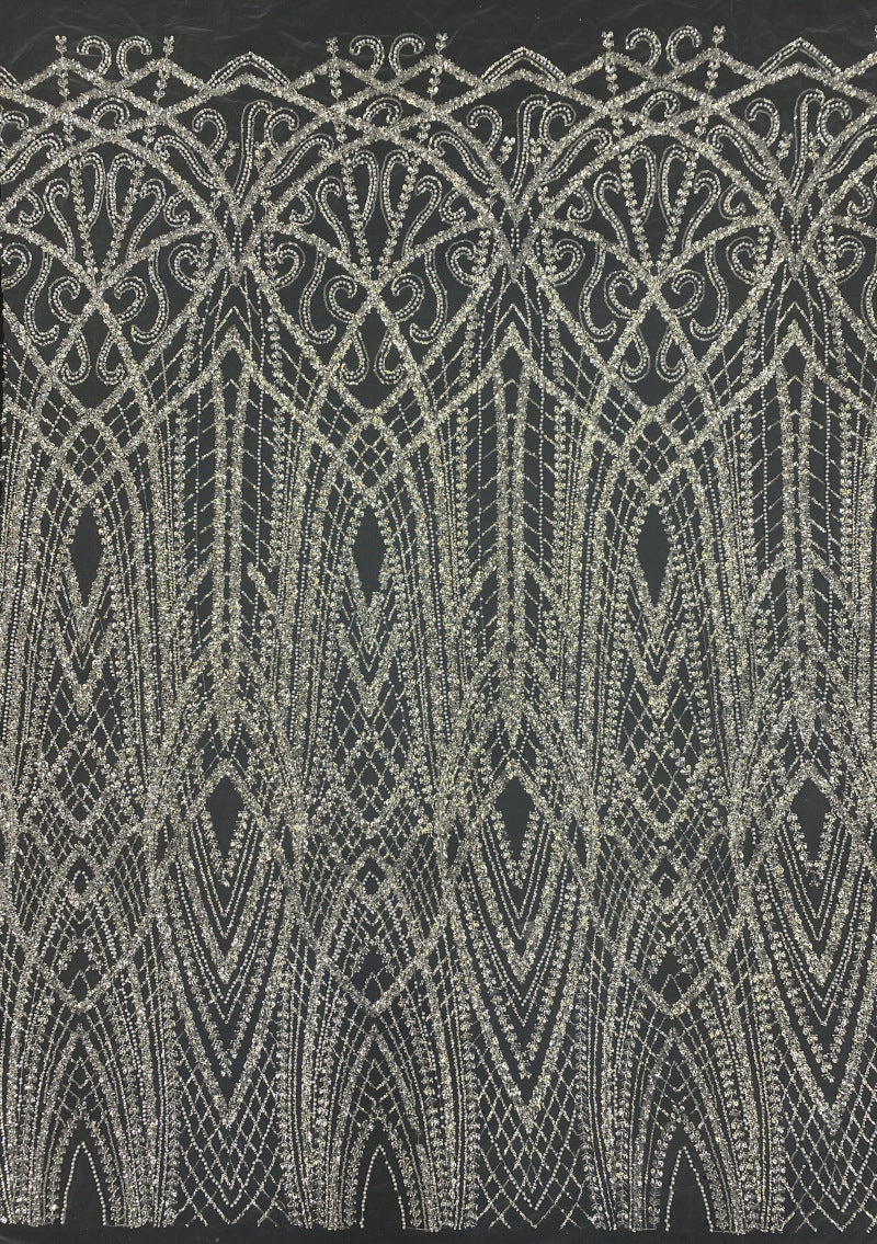 Bugle Bead & 3/5mm Sequin Embroidered Fabric — fabric photo 6