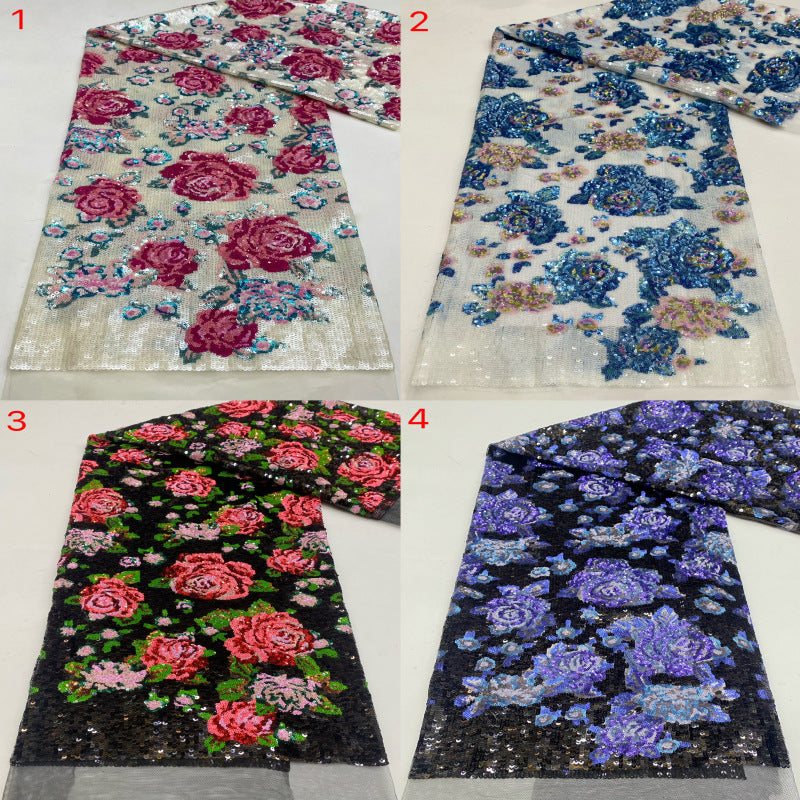 Peony Motif Colorful Laminated Sequin Fabric