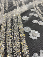 Small Floral Sequin & Bubble-Bead Embroidered Bridal Fabric