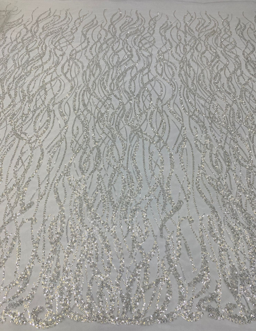 Aquatic Botanical Silver Bead Sequin Fabric — fabric photo 2