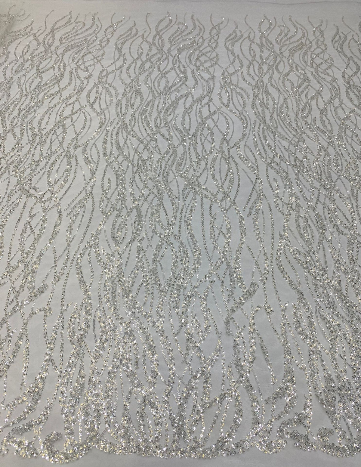 Aquatic Botanical Silver Bead Sequin Fabric — fabric photo 2