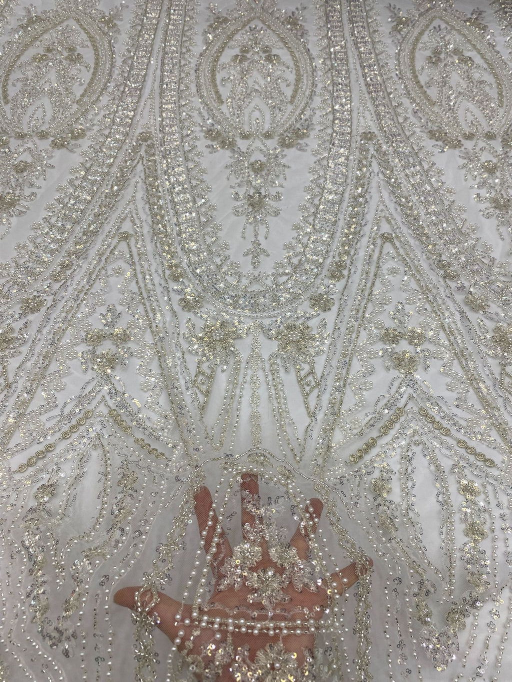 Crystal-Look Sequin & Bubble-Bead Embroidered Bridal Fabric – Design 68703 — fabric photo 4