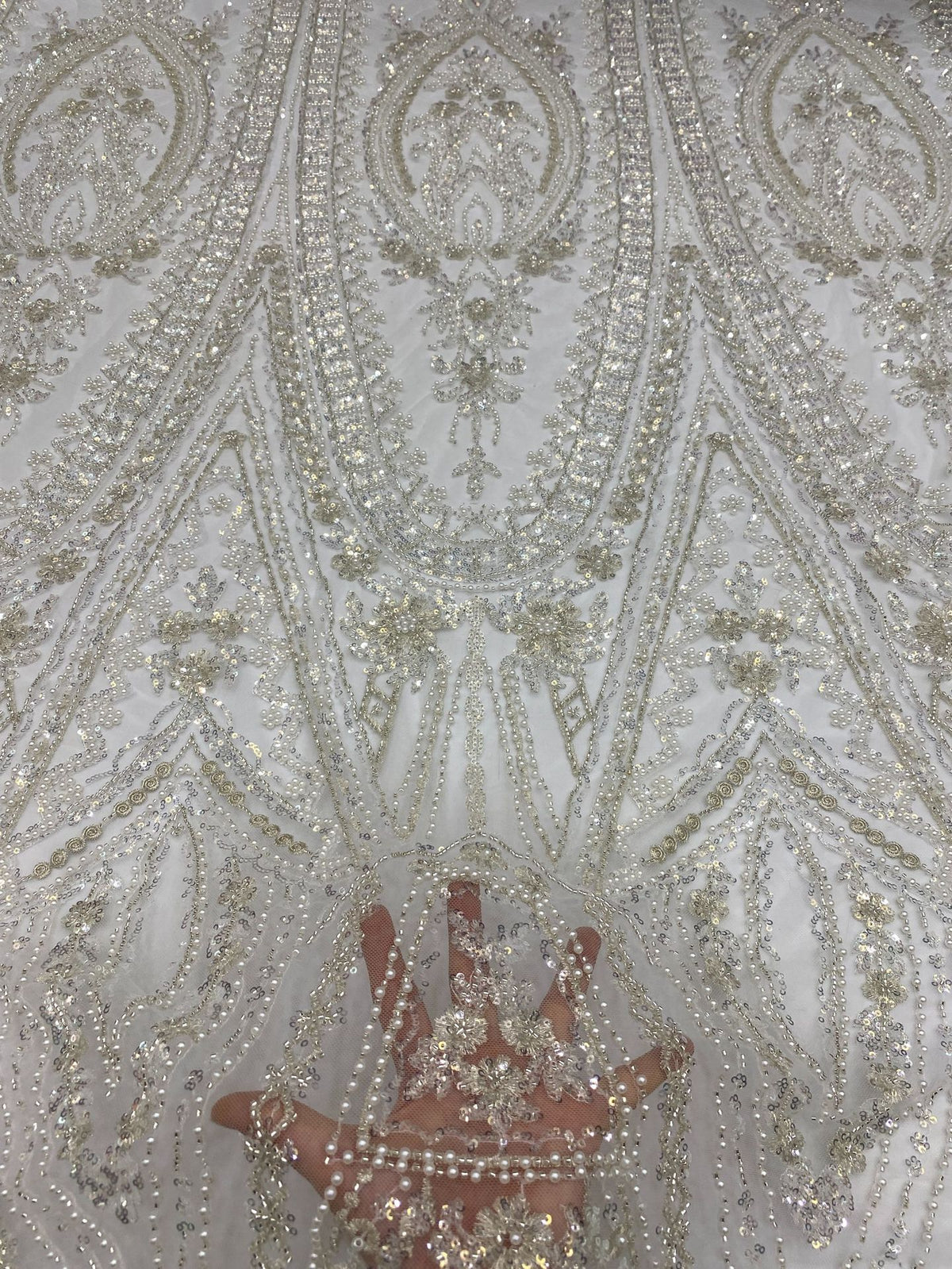 Crystal-Look Sequin & Bubble-Bead Embroidered Bridal Fabric – Design 68703 — fabric photo 4