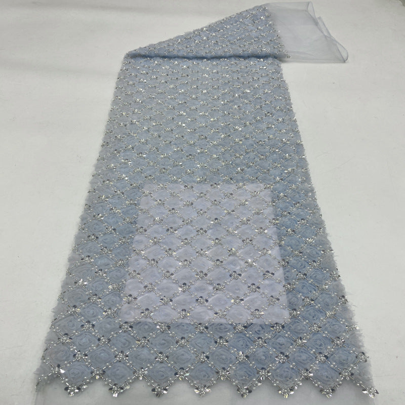Dense Ribbon Bugle Bead Sequin Fabric