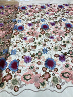 Multicolor 3D Floral Applique Embroidered Fabric — fabric photo 5