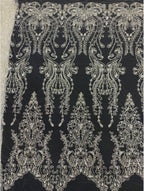 Large Floral 3/4 mm Crystal-Look Sequin & Silver-Bead Embroidered Bridal Fabric — fabric photo 5