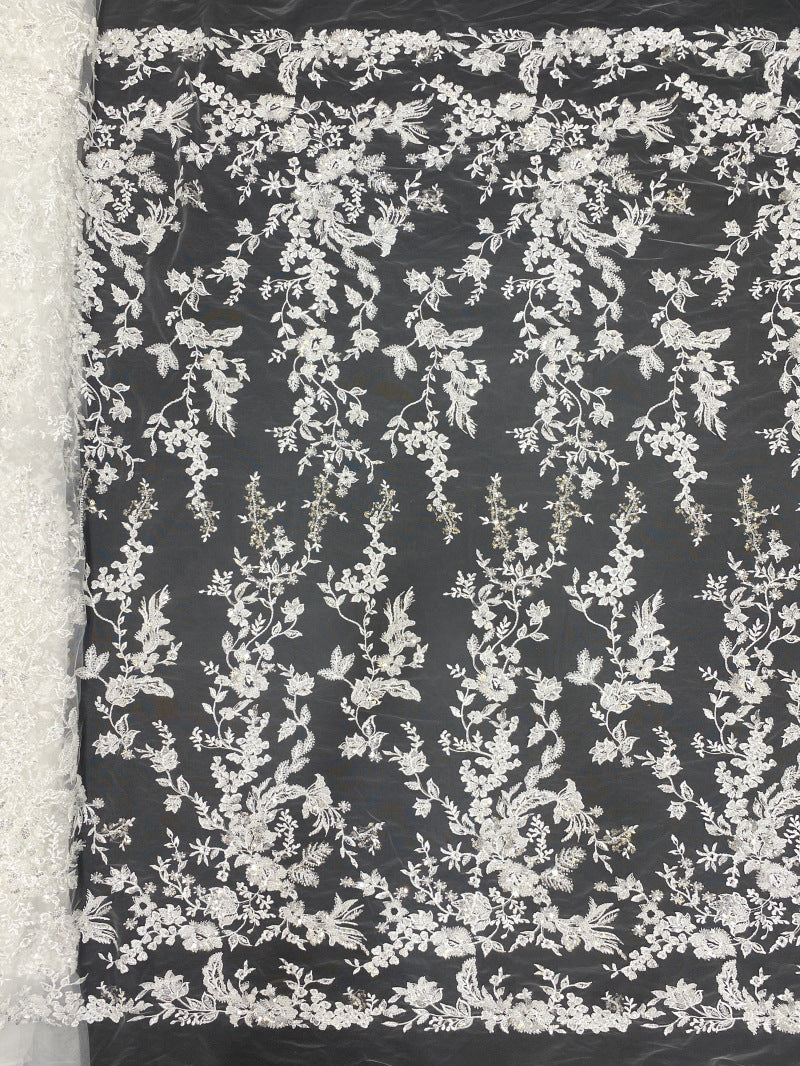 Symmetrical Floral Bead & Sequin Embroidered Fabric — fabric photo 6