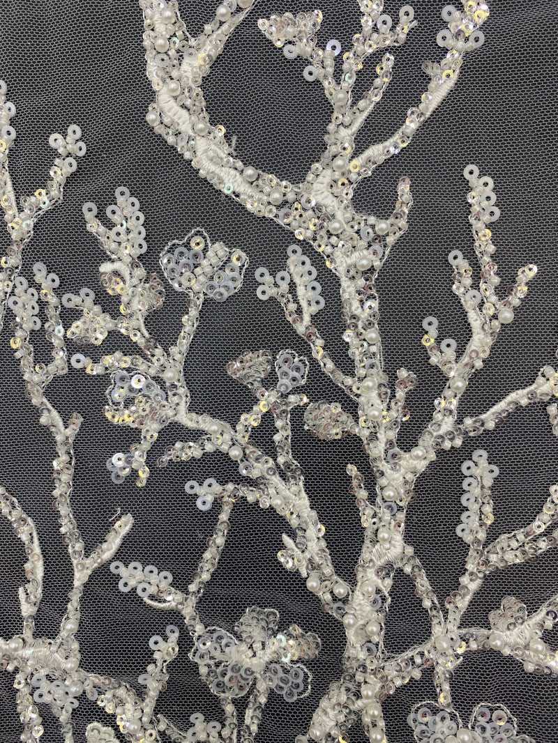 Tree Motif Foam Bead Sequin Bridal Fabric — fabric photo 3