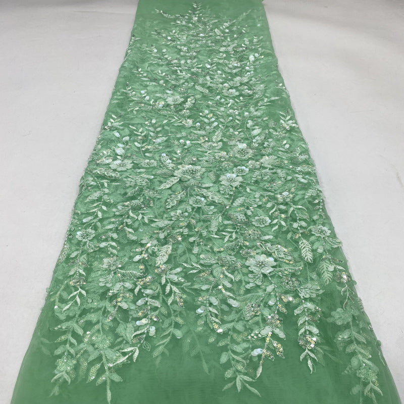Botanical Sequin & Bugle-Bead Embroidered Bridal Fabric – Design 90207 — fabric photo 5