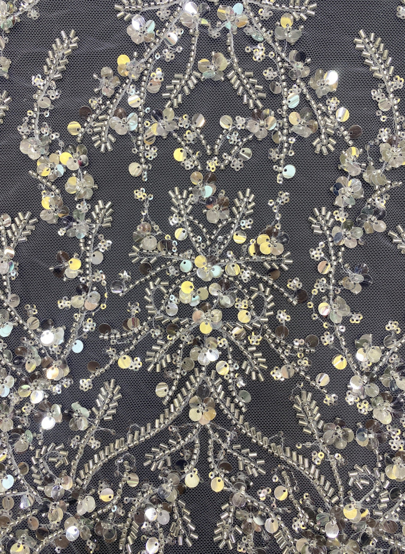 Plant Motif Foam Bead Sequin Embroidered Fabric — fabric photo 3