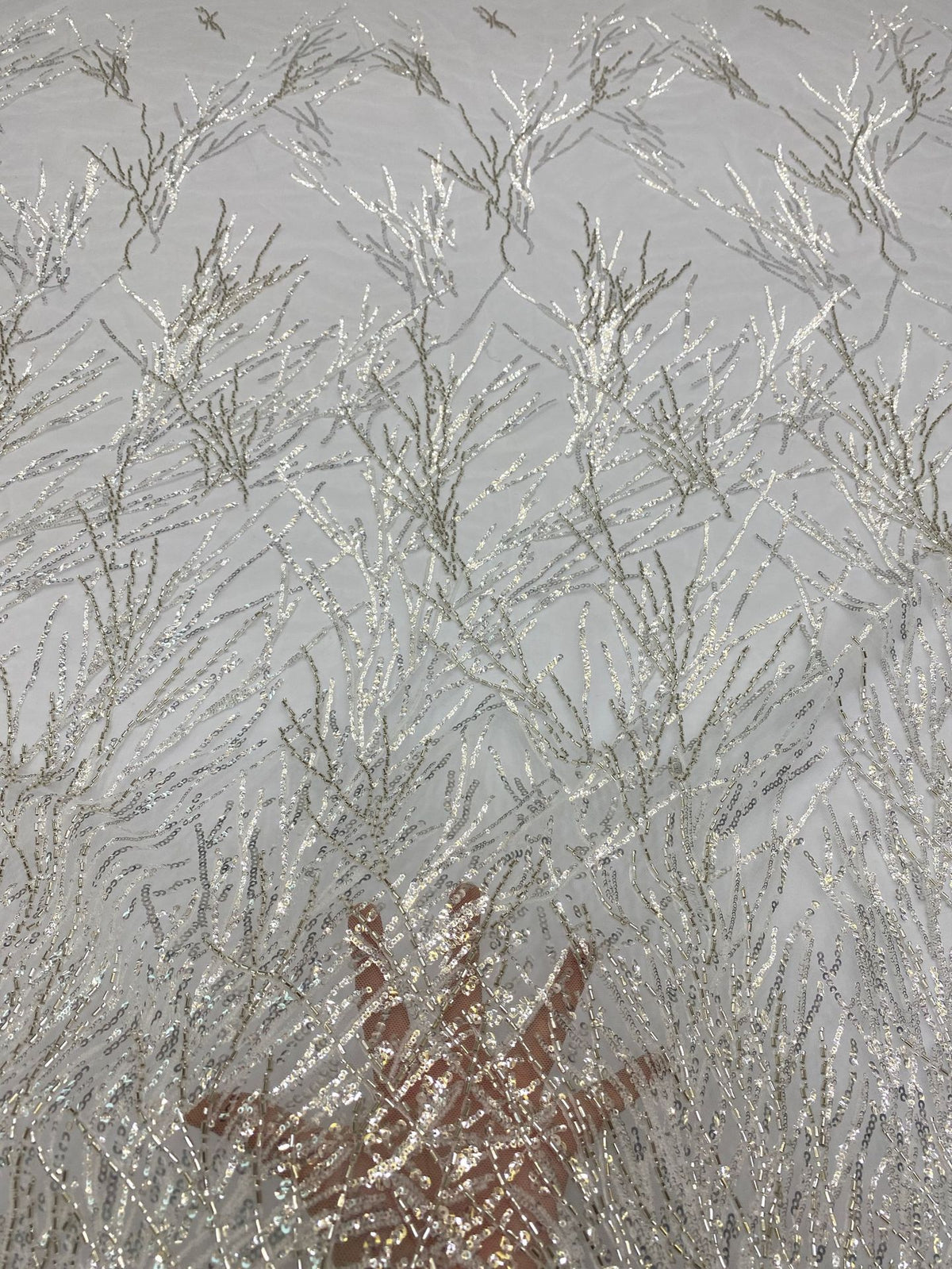 2/4 mm Crystal-Look Sequin & Bugle-Bead Embroidered Bridal Fabric — fabric photo 2