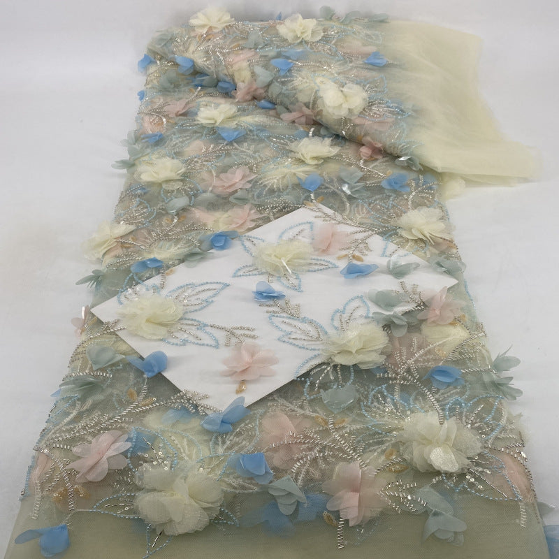 Hand-Sewn 3D Floral Bugle Bead and Sequin Fabric - 42622 — fabric photo 3