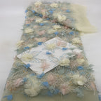 Hand-Sewn 3D Floral Bugle Bead and Sequin Fabric - 42622 — fabric photo 3