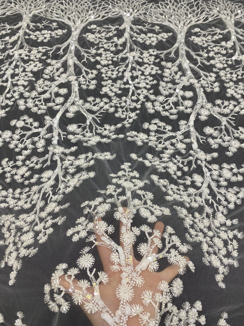 Botanical Sequin & Bugle-Bead Embroidered Bridal Fabric – Design 11647 — fabric photo 2