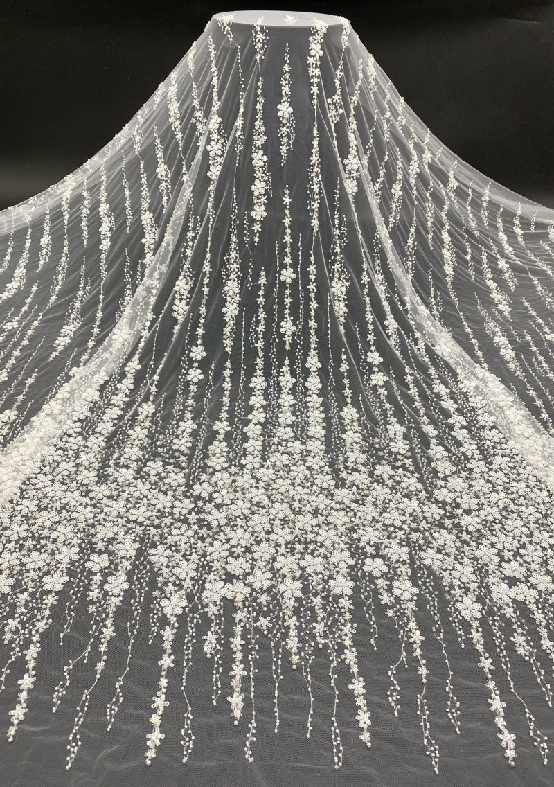 3/4 mm Sequin & Bubble-Bead Embroidered Bridal Fabric – Design 02143