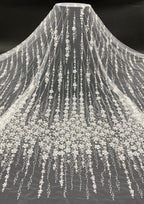 3/4 mm Sequin & Bubble-Bead Embroidered Bridal Fabric – Design 02143