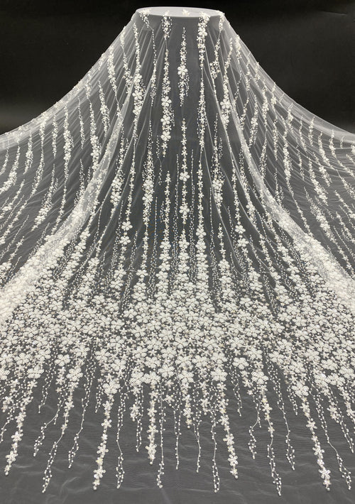3/4 mm Sequin & Bubble-Bead Embroidered Bridal Fabric – Design 02143