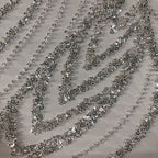3/4 mm Crystal-Look Sequin & Silver-Bead Embroidered Bridal Fabric – Design 22111 — fabric photo 4