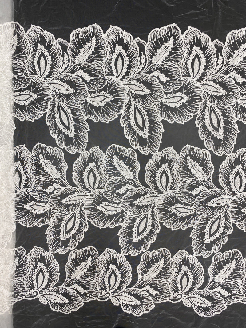 Milk-Silk Bead and Sequin Embroidered Bridal Fabric — fabric photo 6