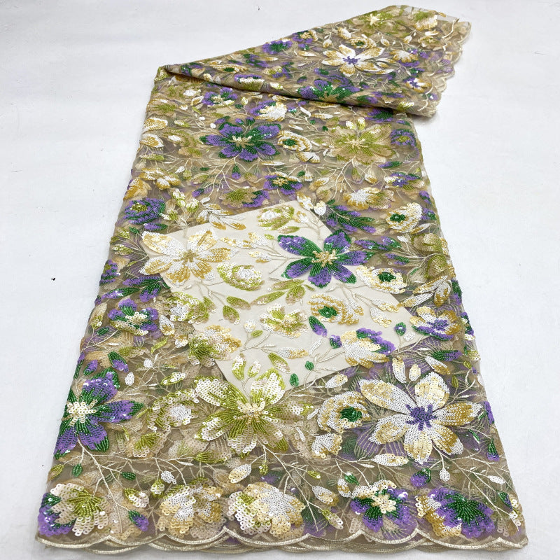 Botanical Multicolor Sequin Embroidery Fabric — fabric photo 3