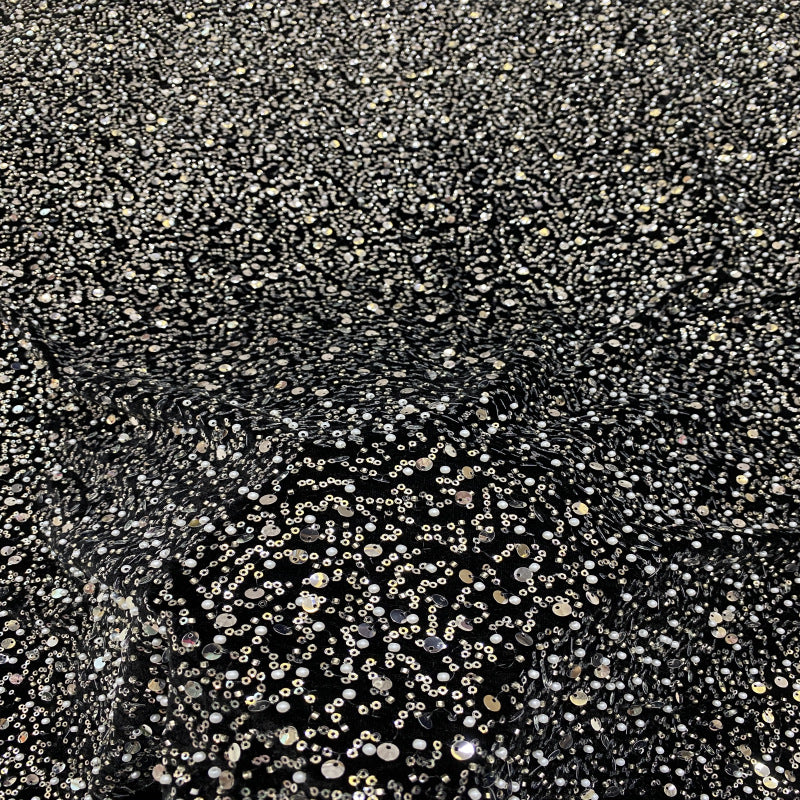 3/7 mm Sequin & Bubble-Bead Embroidered Velvet-Base Fabric — fabric photo 2