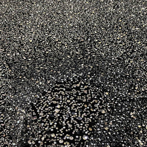 3/7 mm Sequin & Bubble-Bead Embroidered Velvet-Base Fabric — fabric photo 2