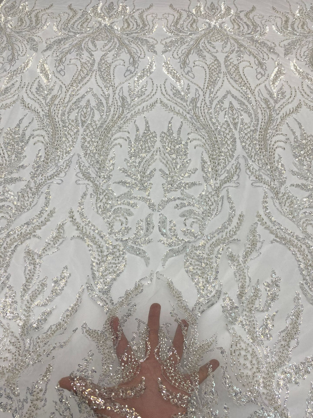 Large Floral Bugle Bead & Crystal Sequin Fabric — fabric photo 4