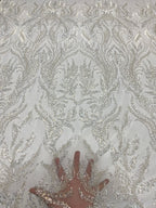 Large Floral Bugle Bead & Crystal Sequin Fabric — fabric photo 4