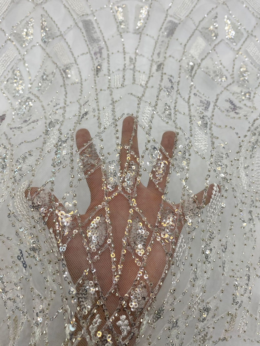 Silver Bead & 3/5mm Sequin Bridal Fabric — fabric photo 5