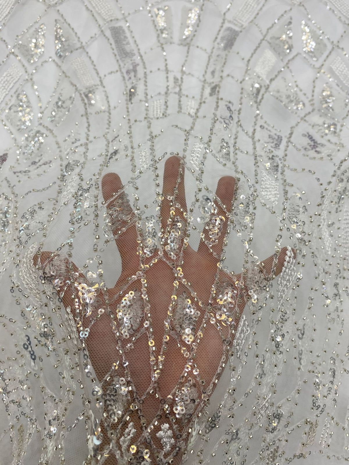 Silver Bead & 3/5mm Sequin Bridal Fabric — fabric photo 5