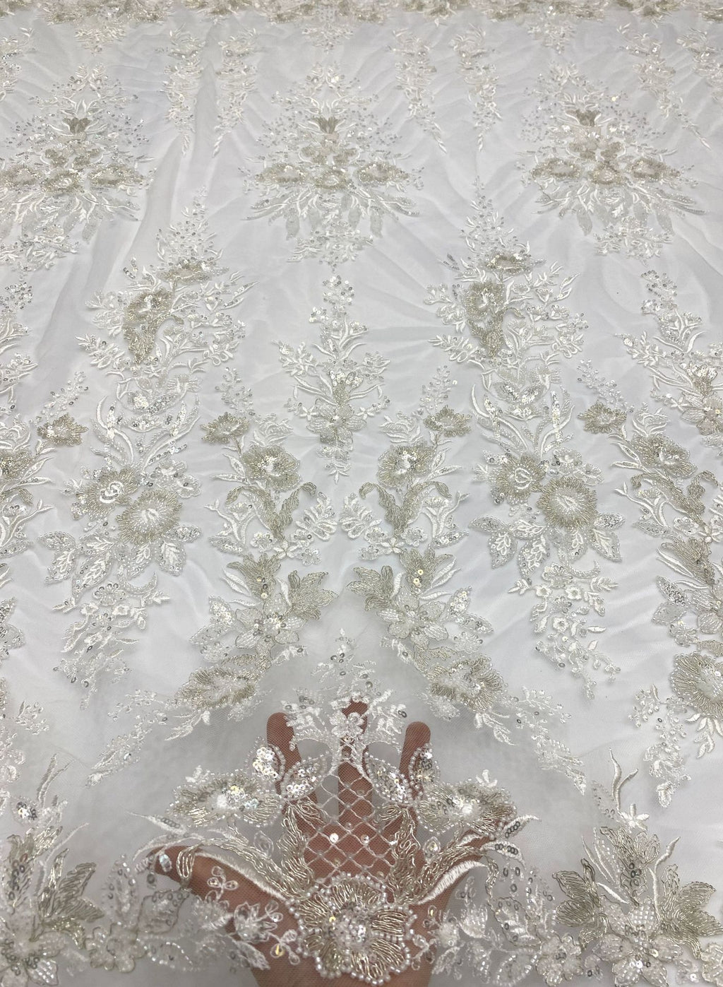 Beaded Sequin Wedding Lace with Rope Embroidery — fabric photo 4