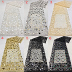 Color selection collage of large sequin embellished lace fabric samples