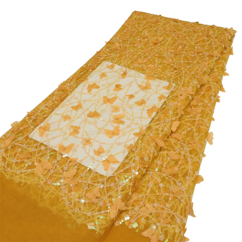 3D Butterfly Sequin Embroidered Lace Fabric — fabric photo 6