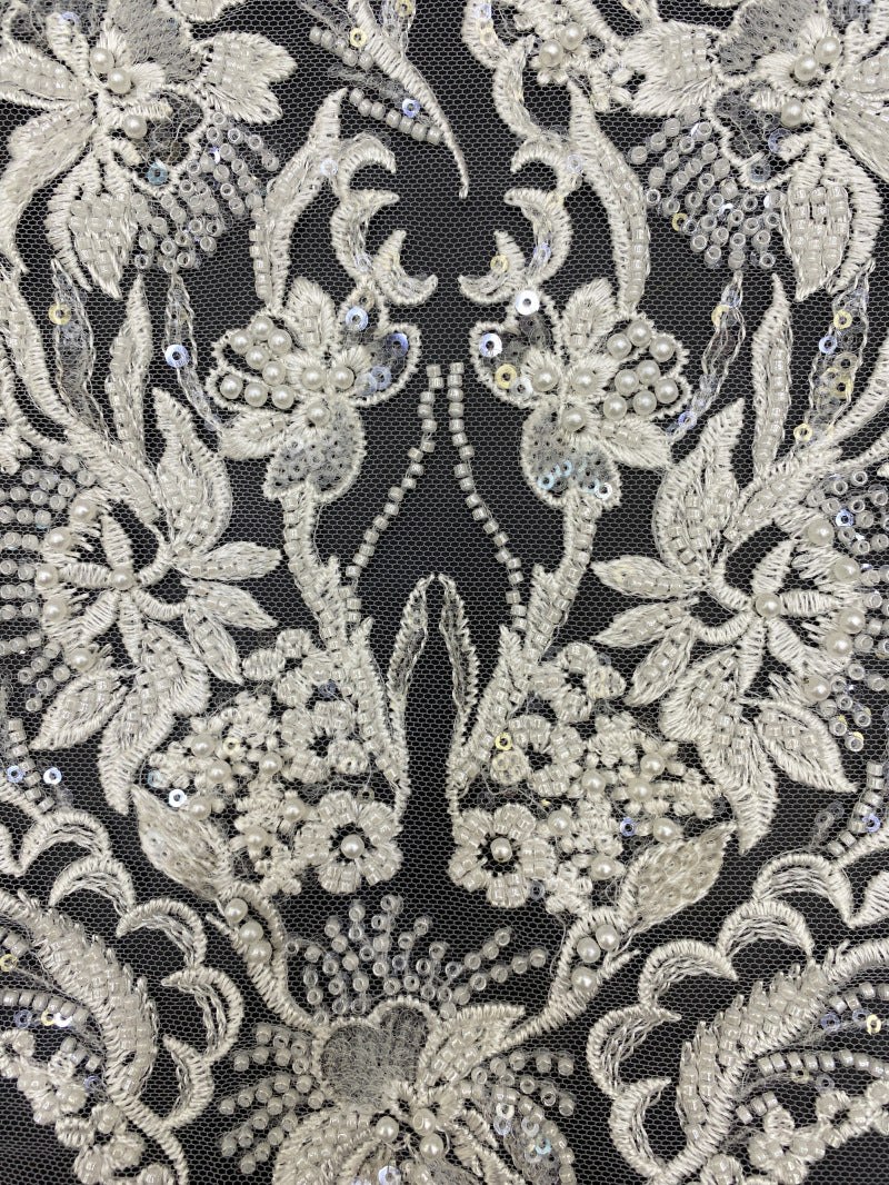 Symmetrical Floral Bead & Sequin Fabric — fabric photo 3