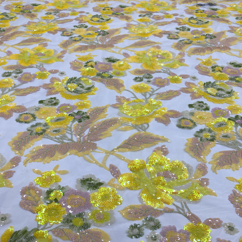 Floral Multicolor Laminated Sequin Fabric — fabric photo 2