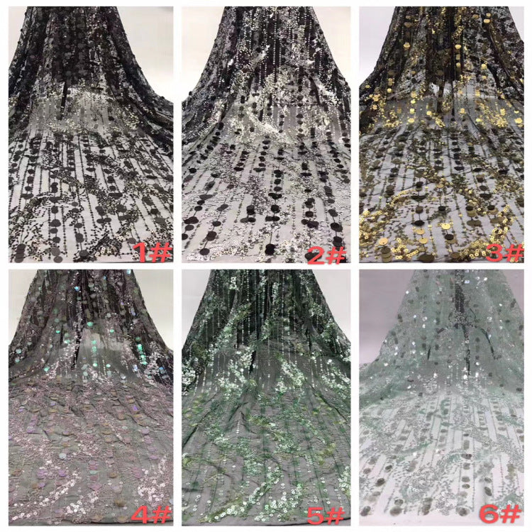 Fine 3/5/12 mm Sequin Embroidered Tulle Mesh Fabric — fabric photo 3