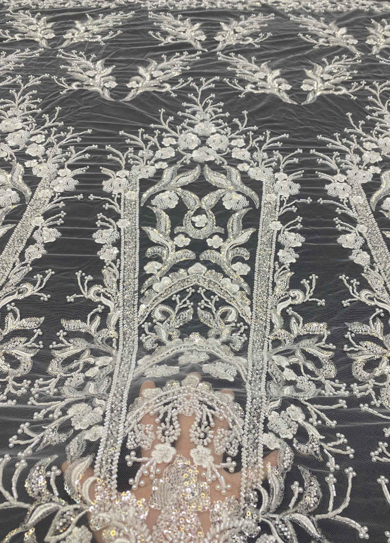 Heavy Bugle Foam Bead Sequin Wedding Fabric — fabric photo 2