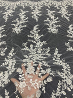 Symmetrical Botanical Bead Sequin Embroidery Fabric — fabric photo 2