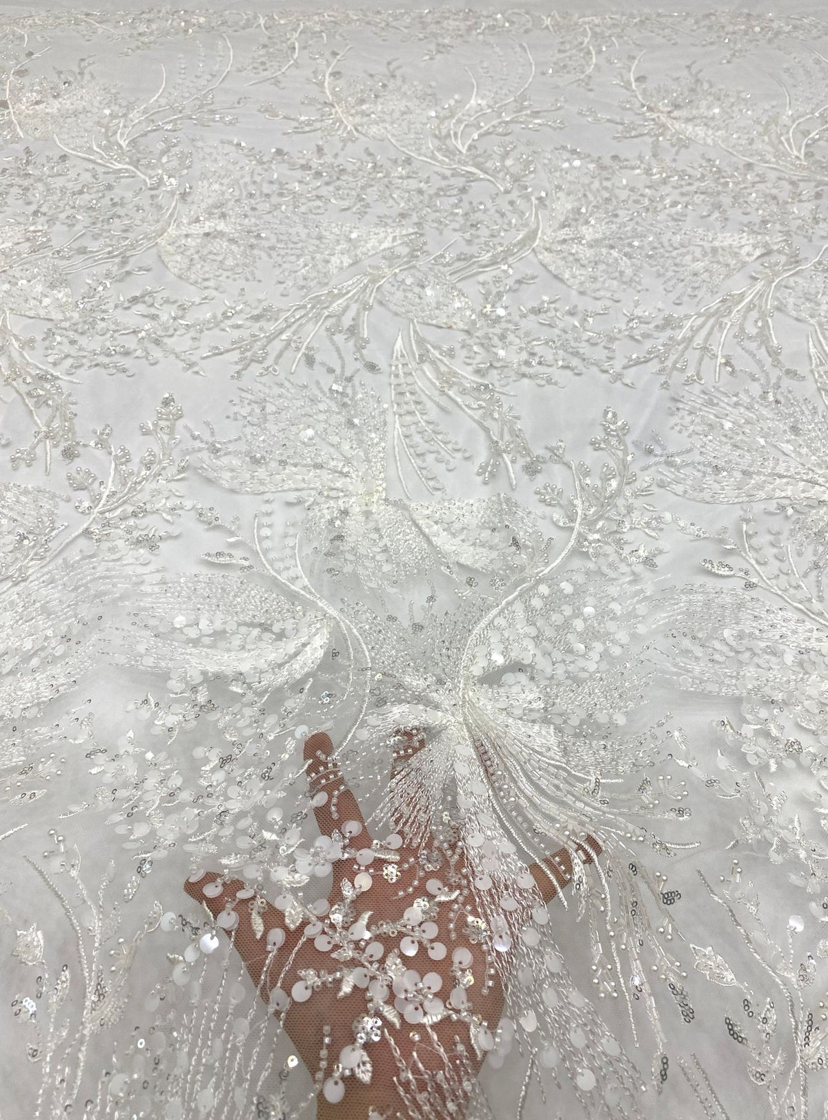 Bugle Bead & 3/7mm Sequin Embroidered Fabric — fabric photo 4